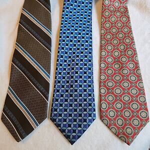 Lot of 3 Mens Neckties Blue, BrownStriped Classic Casual Business Various Brand